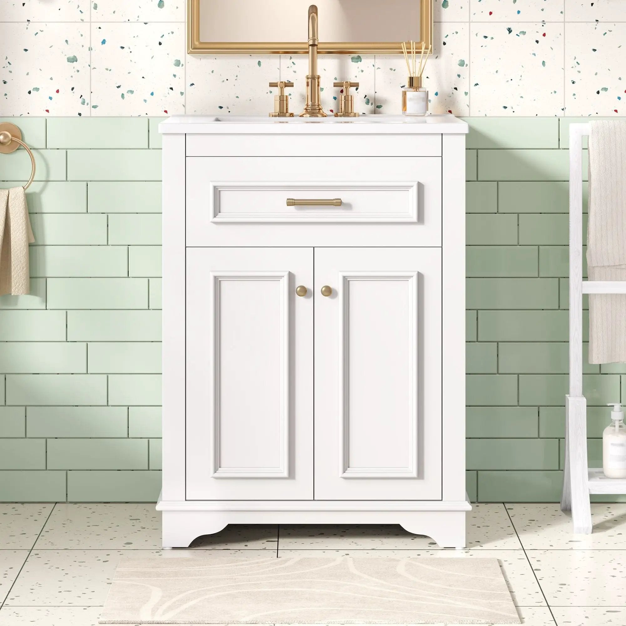 Bathroom Vanity With Integrated Sink, 2 Door Cabinet With Tip Out Drawer by HouseOfZazla