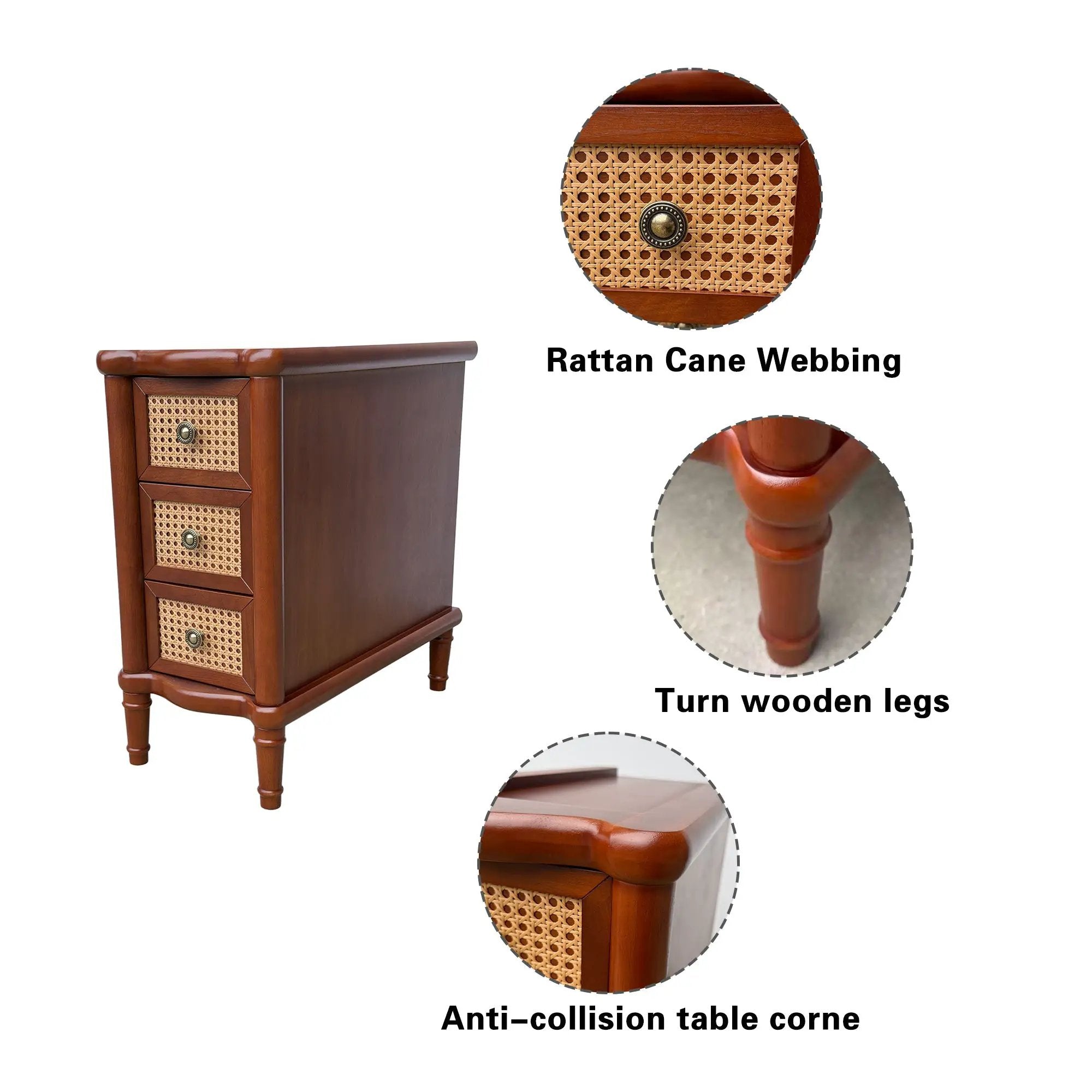 Rattan Narrow Side Table with 3 Drawers by HouseOfZazla