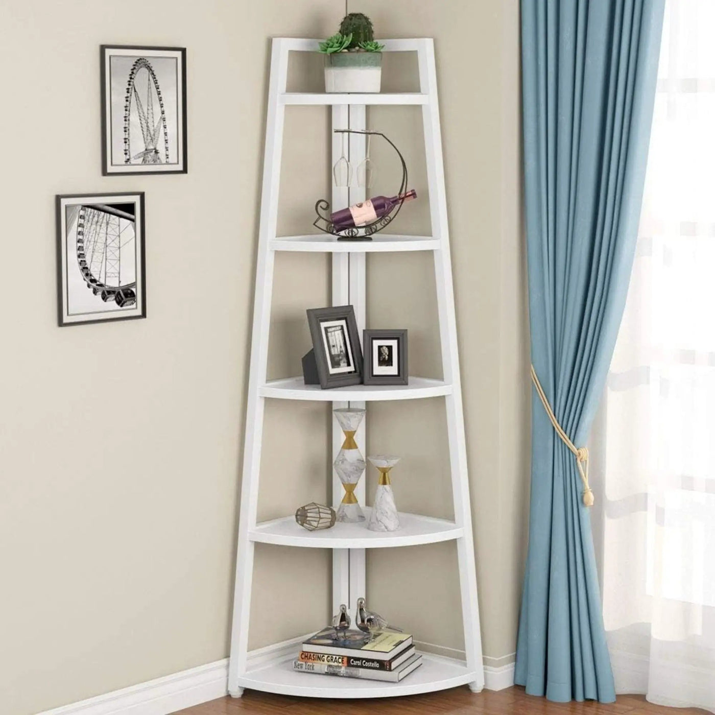 Tall 5 Tier Corner Bookshelf For Living Room by HouseOfZazla