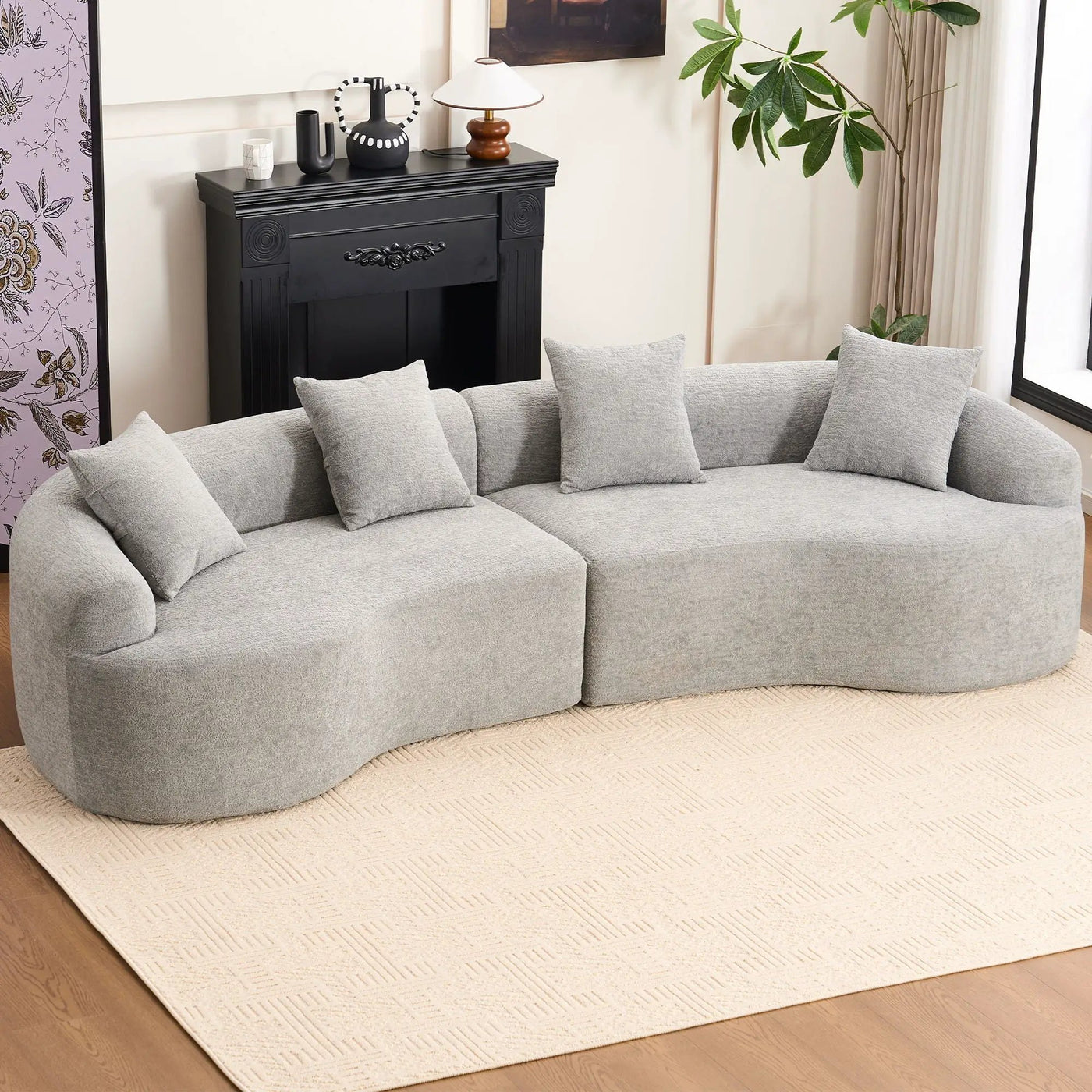 4 Seater Sofa With Fabric, 30D, 60 Hardness Full Sponge, 4 Pillow For Living Room, Home Furniture Sleeper Sectional Sofa For Apartment by HouseOfZazla