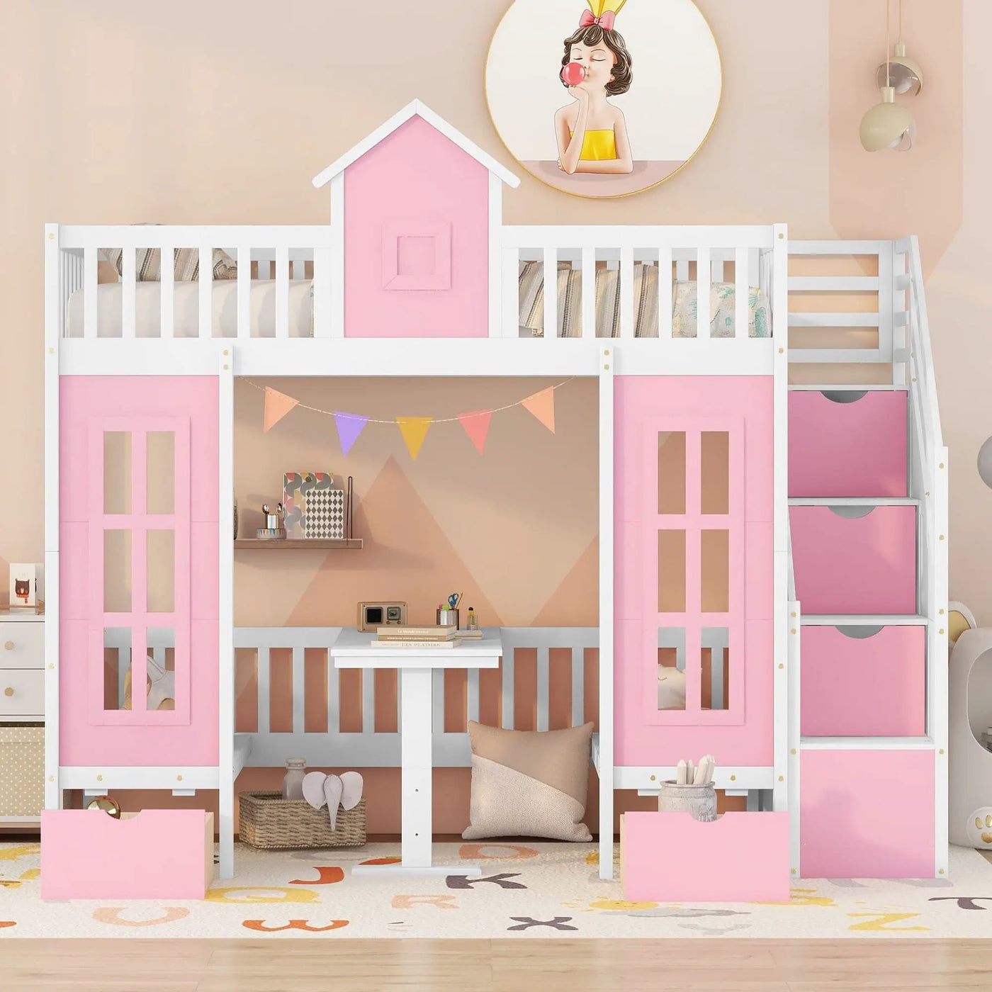 Twin Over Twin Bunk Bed With Changeable Table, Bunk Bed Turn Into Upper Bed And Down Desk by HouseOfZazla