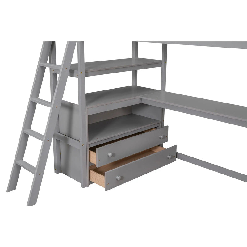 Modern Loft Bed With Built In Desk, Shelves, And 2 Drawers by HouseOfZazla