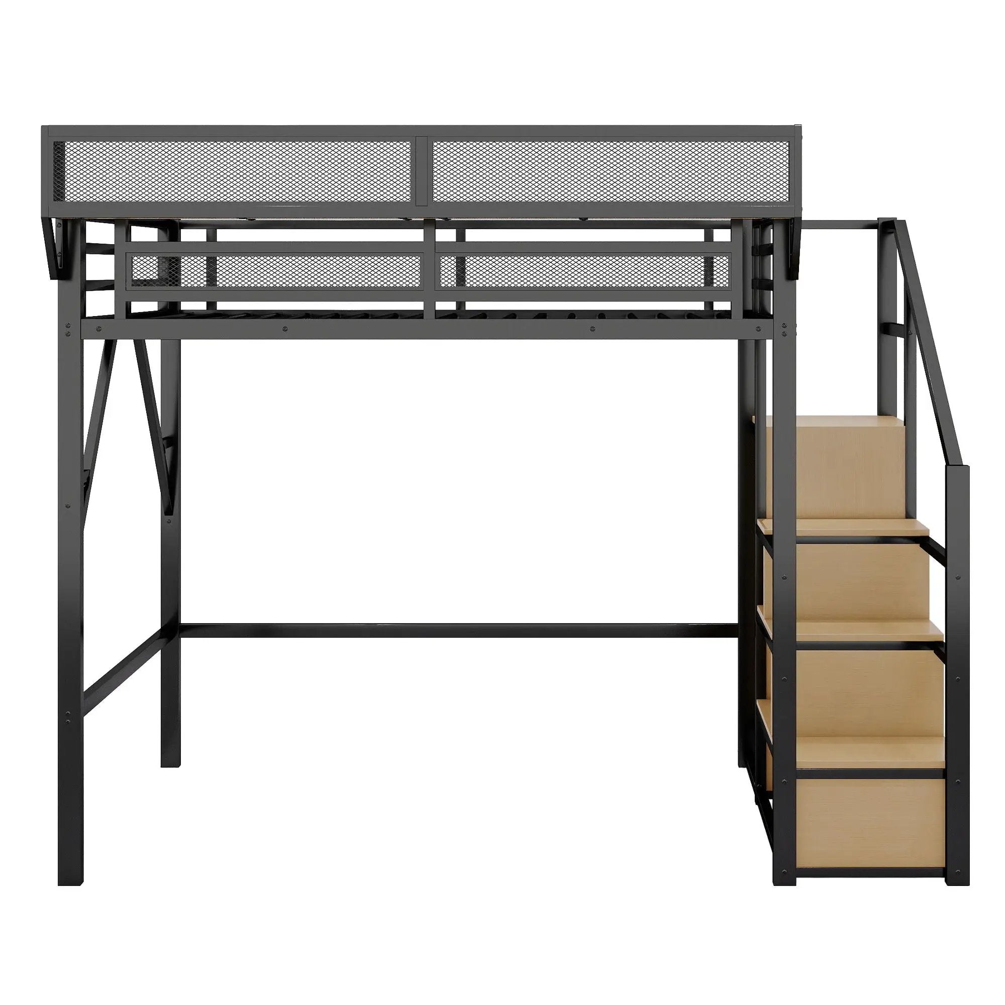 Loft Bed With Stairs, Storage Shelves, Wardrobe by Unique Piece Furniture
