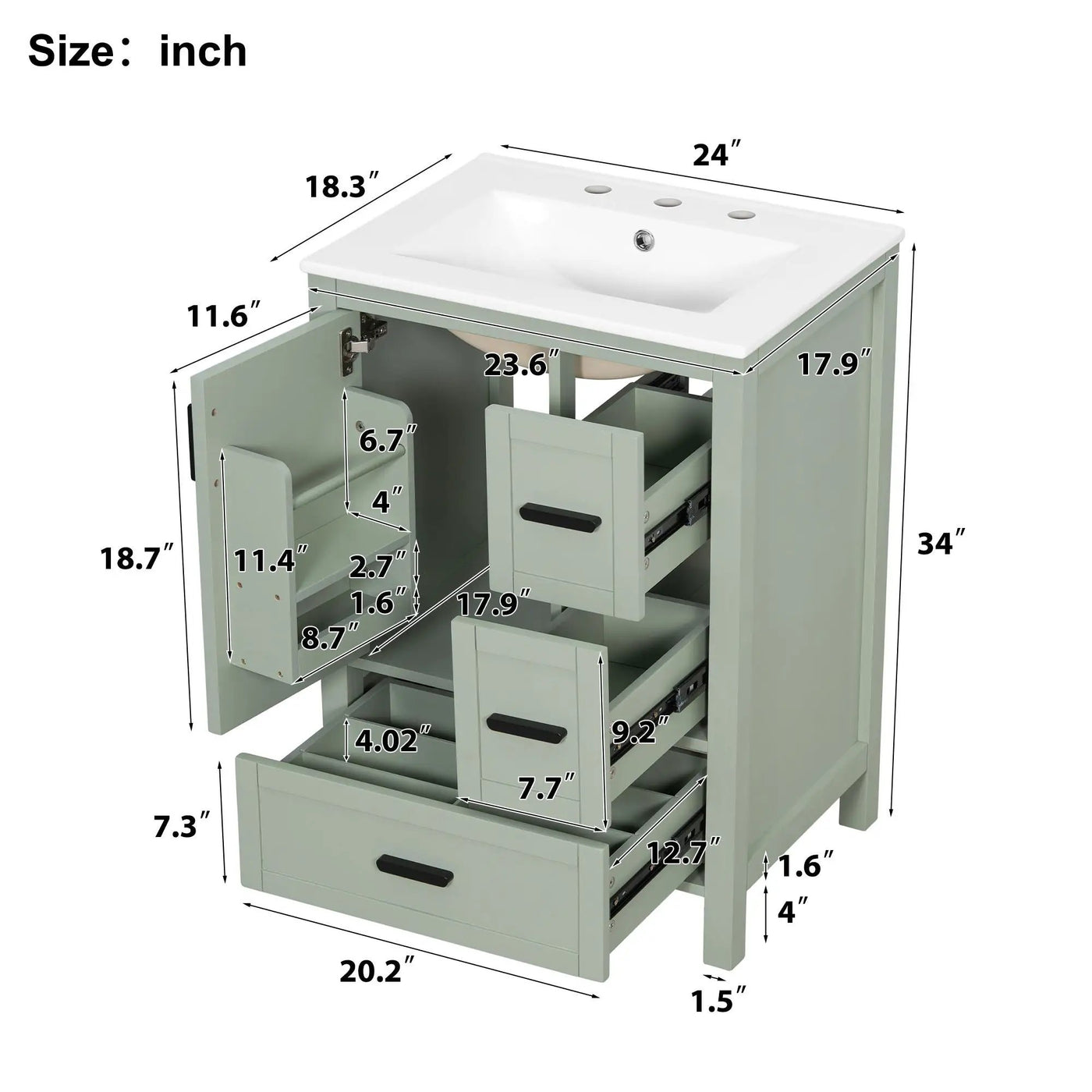 Bathroom Vanity With Sink, Soft-Close Doors, Double-Layer Shelf And 3 Drawers by HouseOfZazla