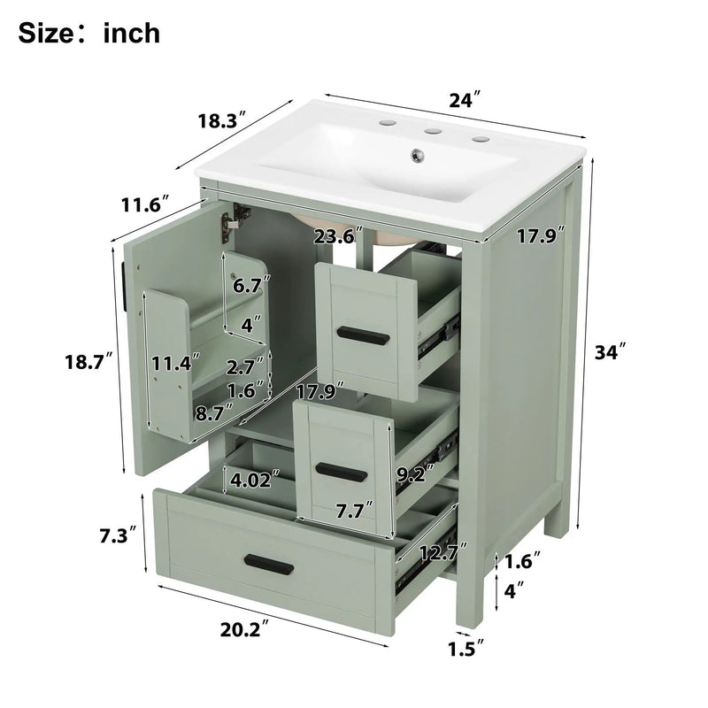Bathroom Vanity With Sink, Soft-Close Doors, Double-Layer Shelf And 3 Drawers by Unique Piece Furniture