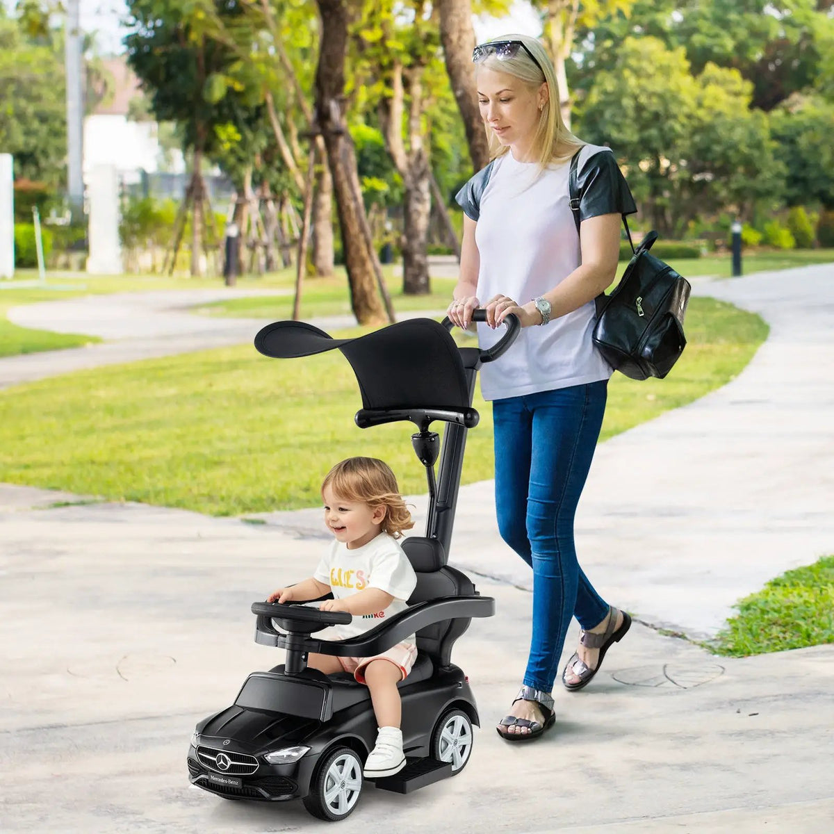 3-in-1 Ride on Push Car Mercedes-Benz Licensed Sliding Car with Canopy by DirectDeals
