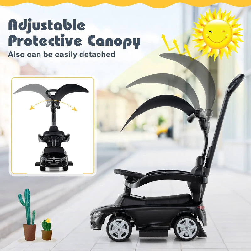 3-in-1 Ride on Push Car Mercedes-Benz Licensed Sliding Car with Canopy by DirectDeals