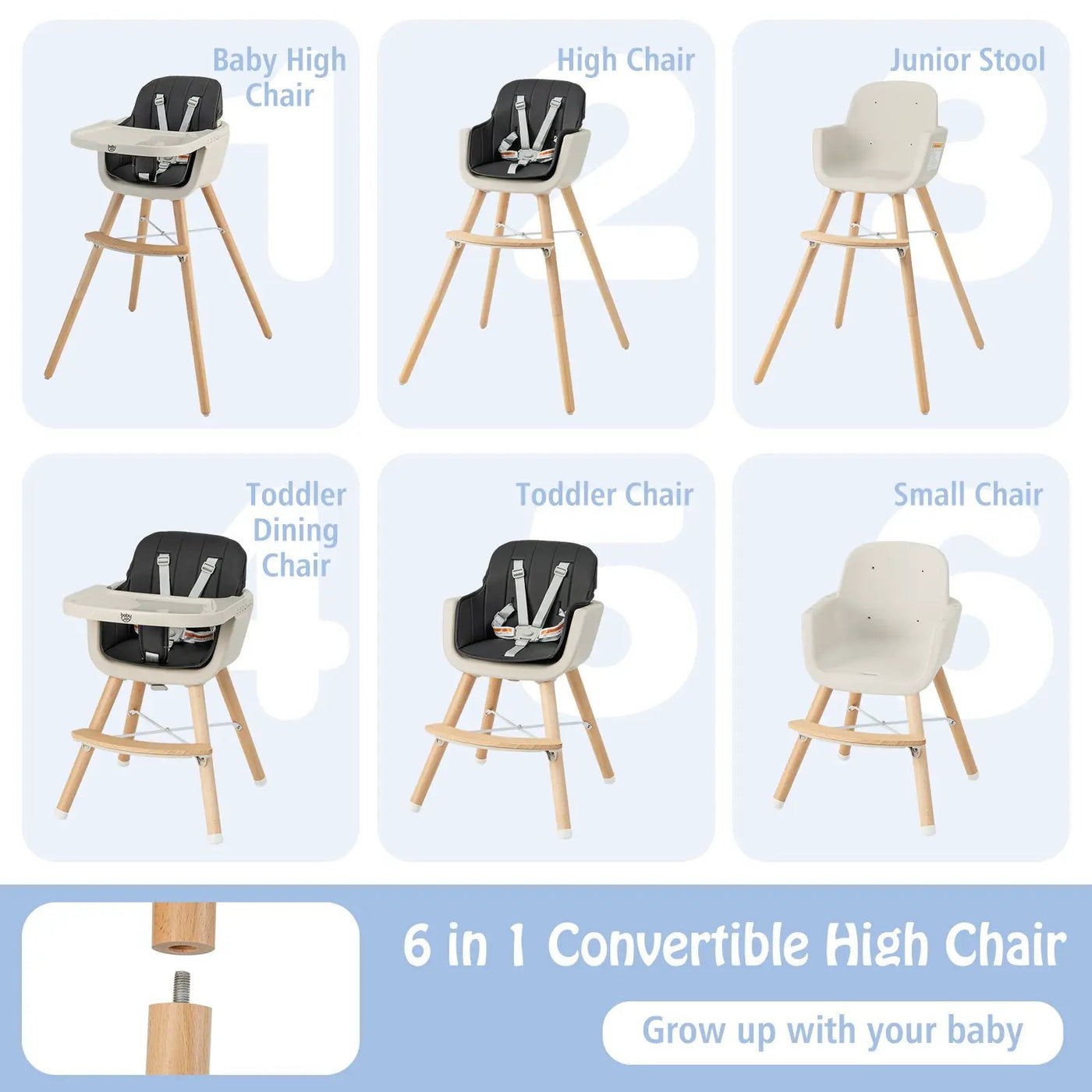 3-in-1 Convertible Wooden High Chair with Cushion by DirectDeals