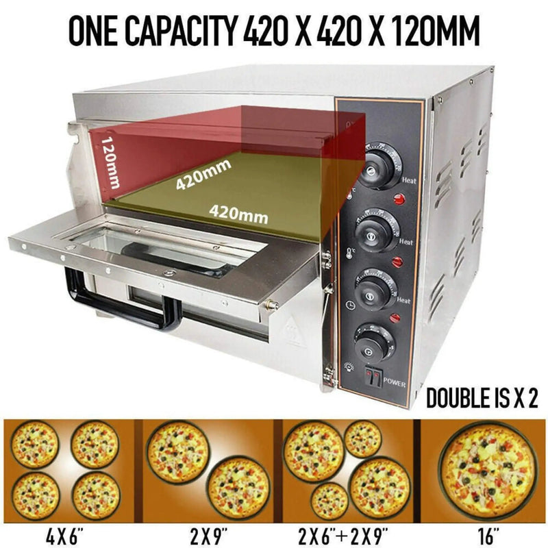 Heavy-Duty 3KW Electric Commercial Stainless Steel Double Deck Pizza Oven (SAK81427) by SAKSBY WHOLESALE