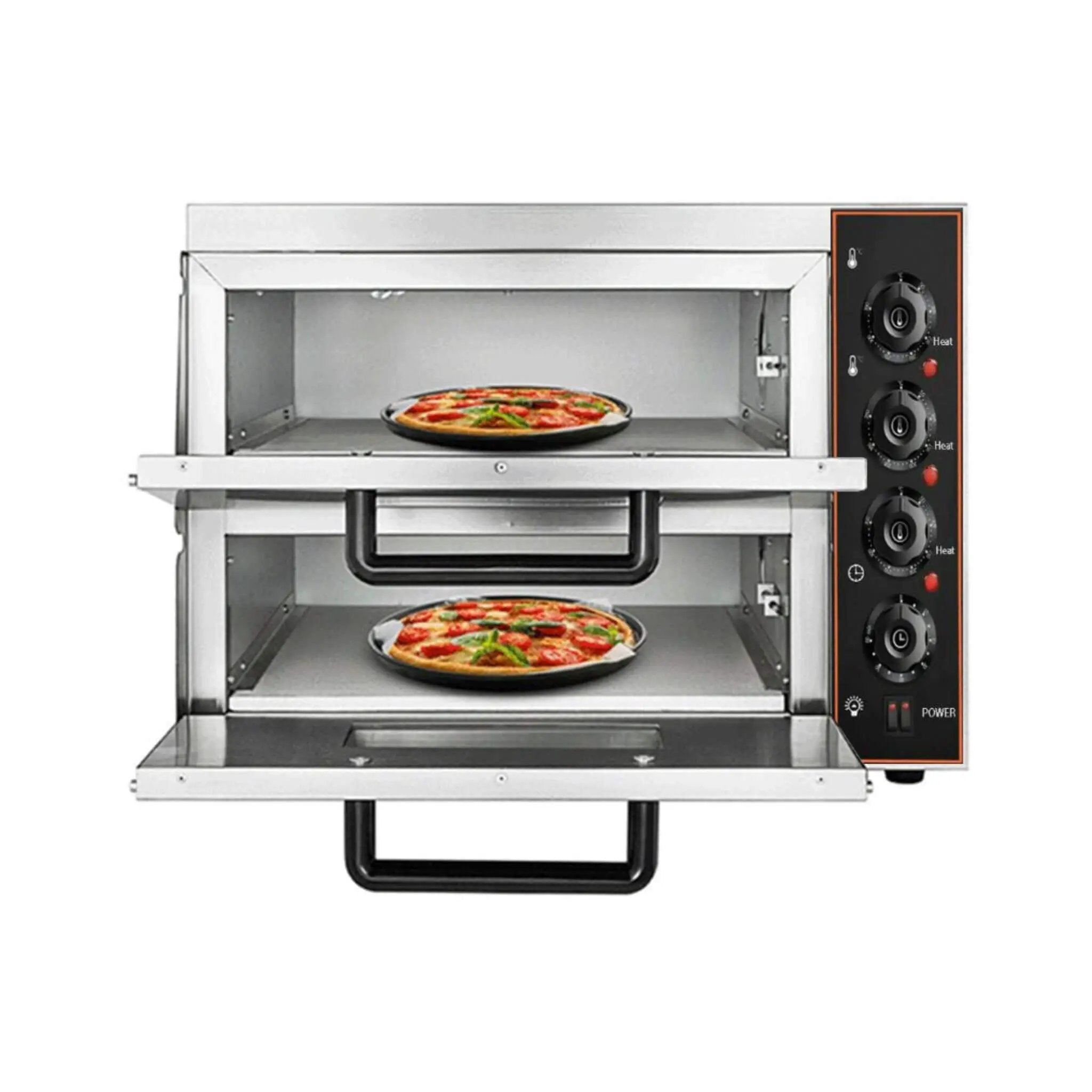 Heavy-Duty 3KW Electric Commercial Stainless Steel Double Deck Pizza Oven (SAK81427) by SAKSBY WHOLESALE