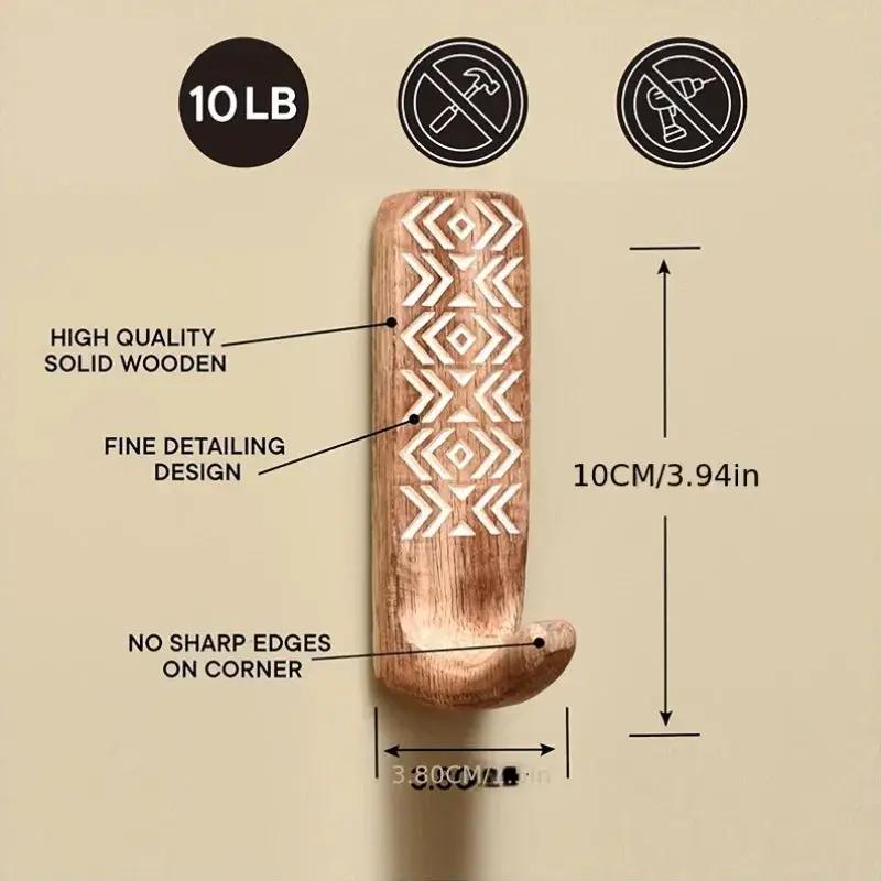 3pcs Boho Wooden Wall Hooks Set, Rust Resistant, Easy Install Adhesive, Perfect for Bathroom & Home Decor, Convenient Hanging for Clothes, Hats, Towels, Utility Hooks by House Of Avana