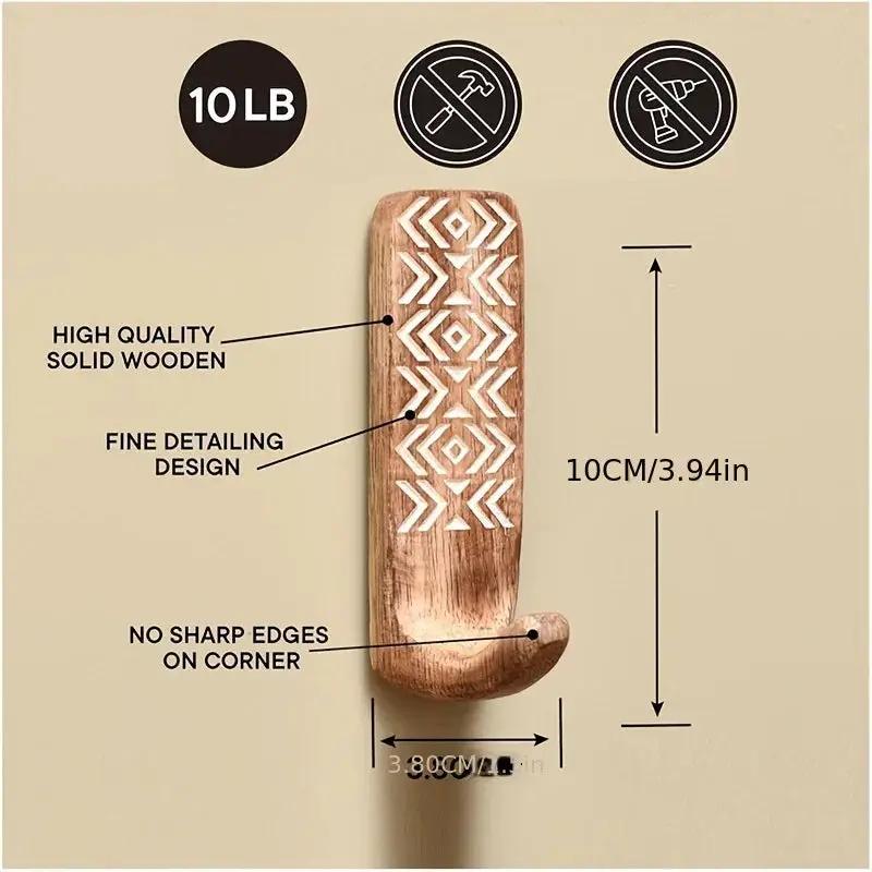 3pcs Boho Wooden Wall Hooks Set, Rust Resistant, Easy Install Adhesive, Perfect for Bathroom & Home Decor, Convenient Hanging for Clothes, Hats, Towels, Utility Hooks by House Of Avana