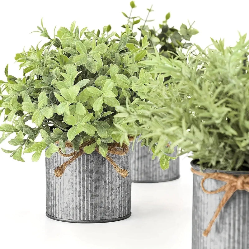 3pcs potted artificial eucalyptus tree, galvanized flower pot desktop center decoration suitable for shelves, offices, rural home decoration by House Of Avana