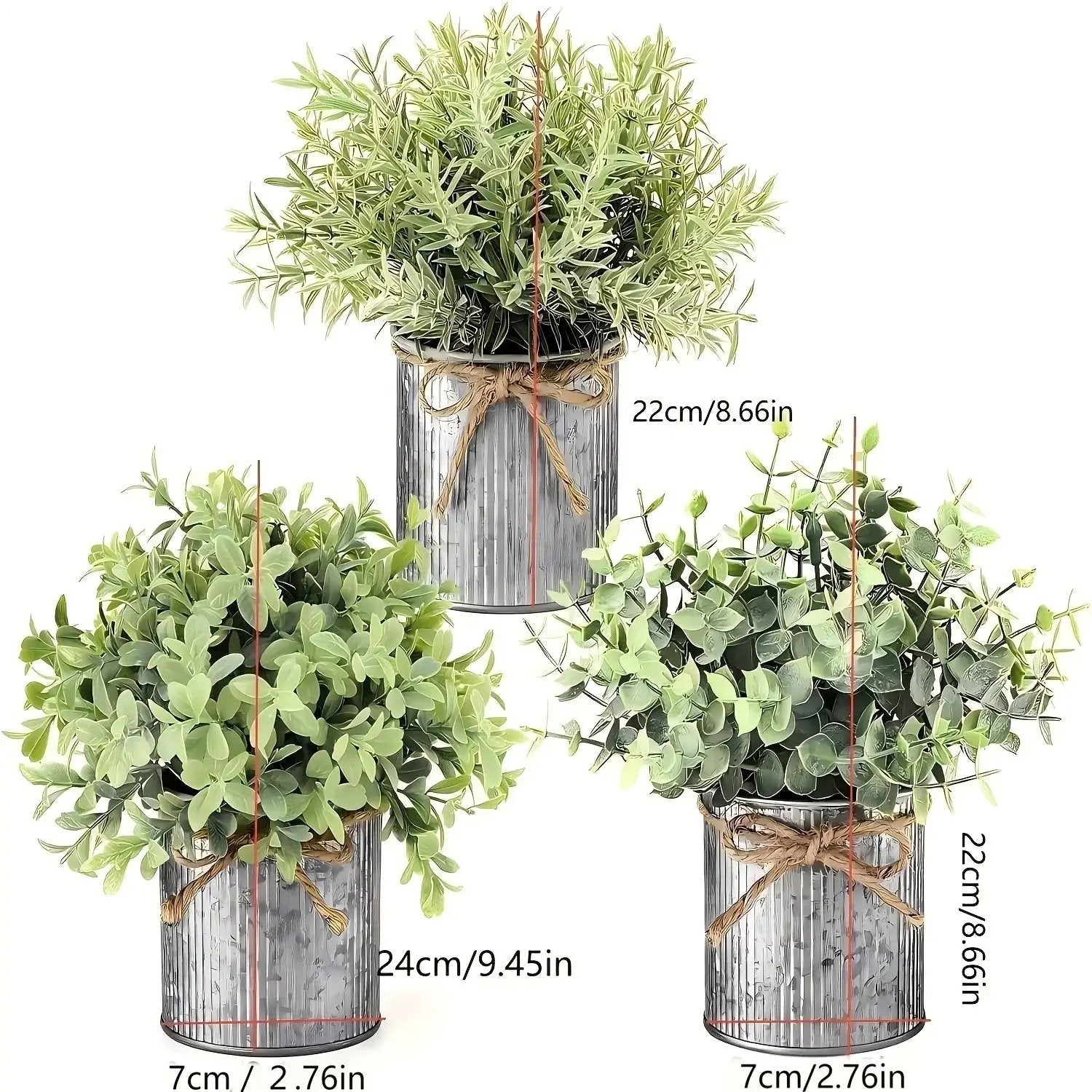 3pcs potted artificial eucalyptus tree, galvanized flower pot desktop center decoration suitable for shelves, offices, rural home decoration by House Of Avana