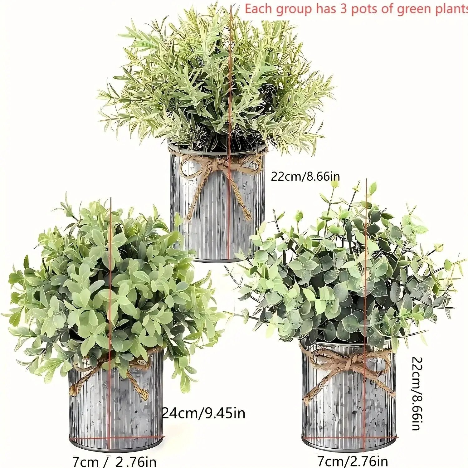 3pcs potted artificial eucalyptus tree, galvanized flower pot desktop center decoration suitable for shelves, offices, rural home decoration by House Of Avana