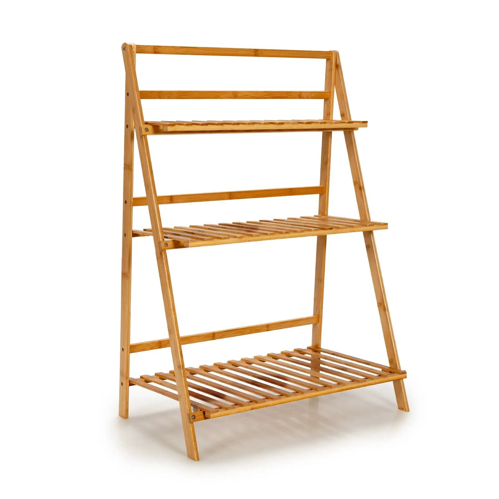 3-Tier Bamboo Foldable Plant Stand with Display Shelf Rack-Natural by DirectDeals