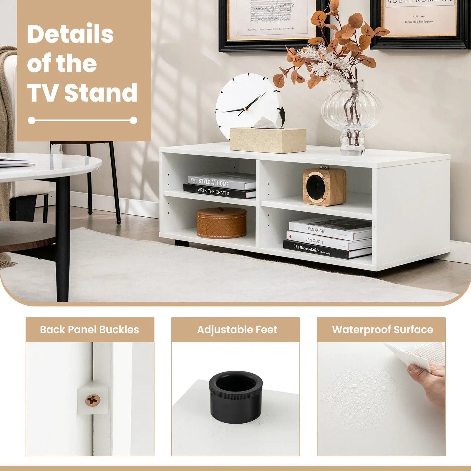4-Cube TV Stand for TV up to 45 Inch with 5 Positions Adjustable Shelves-White by DirectDeals