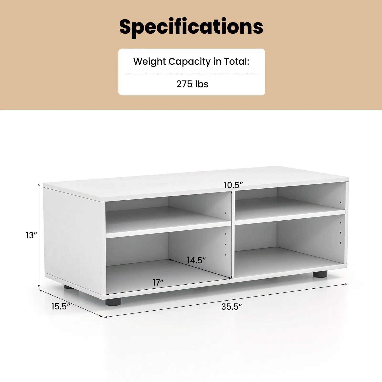 4-Cube TV Stand for TV up to 45 Inch with 5 Positions Adjustable Shelves-White by DirectDeals