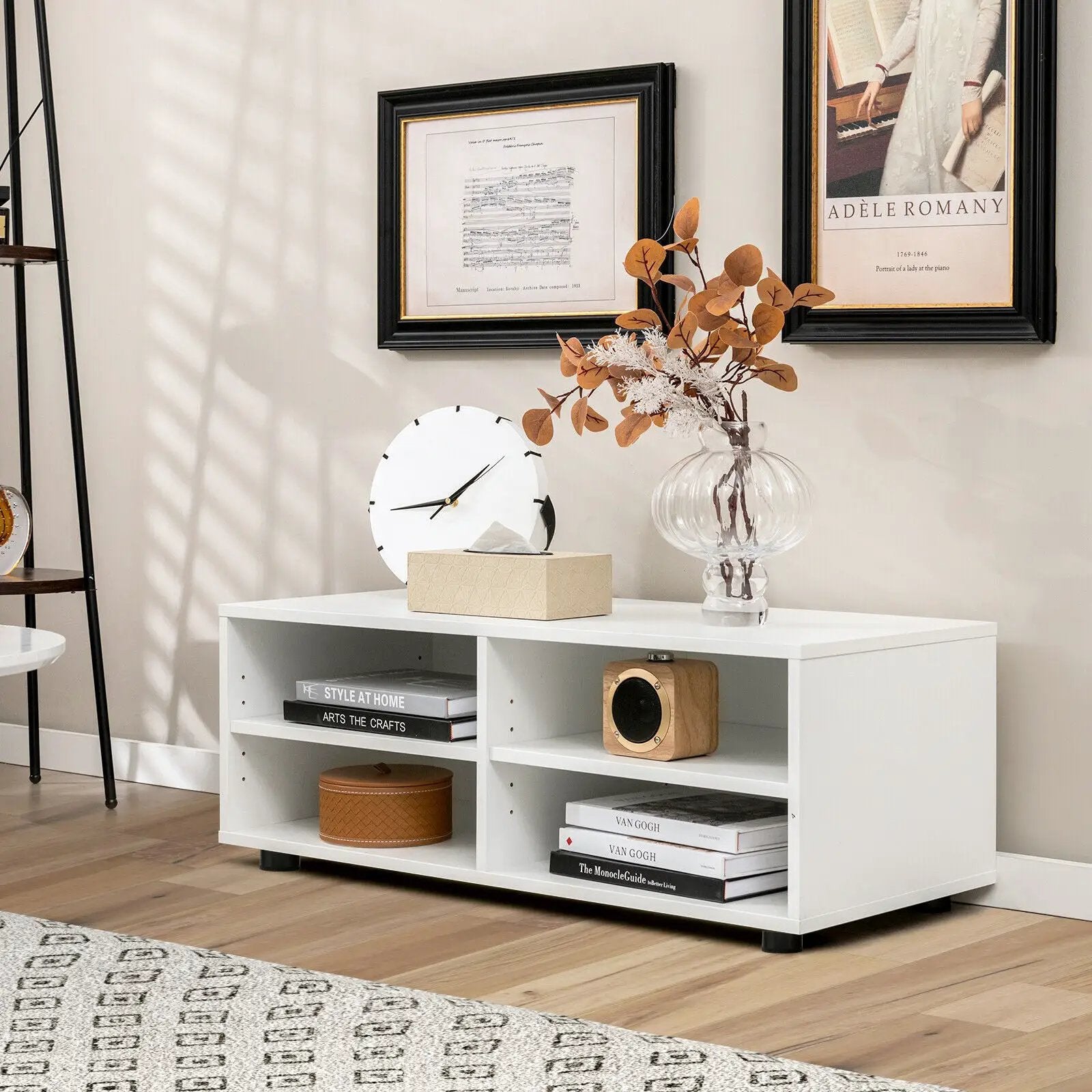 4-Cube TV Stand for TV up to 45 Inch with 5 Positions Adjustable Shelves-White by DirectDeals