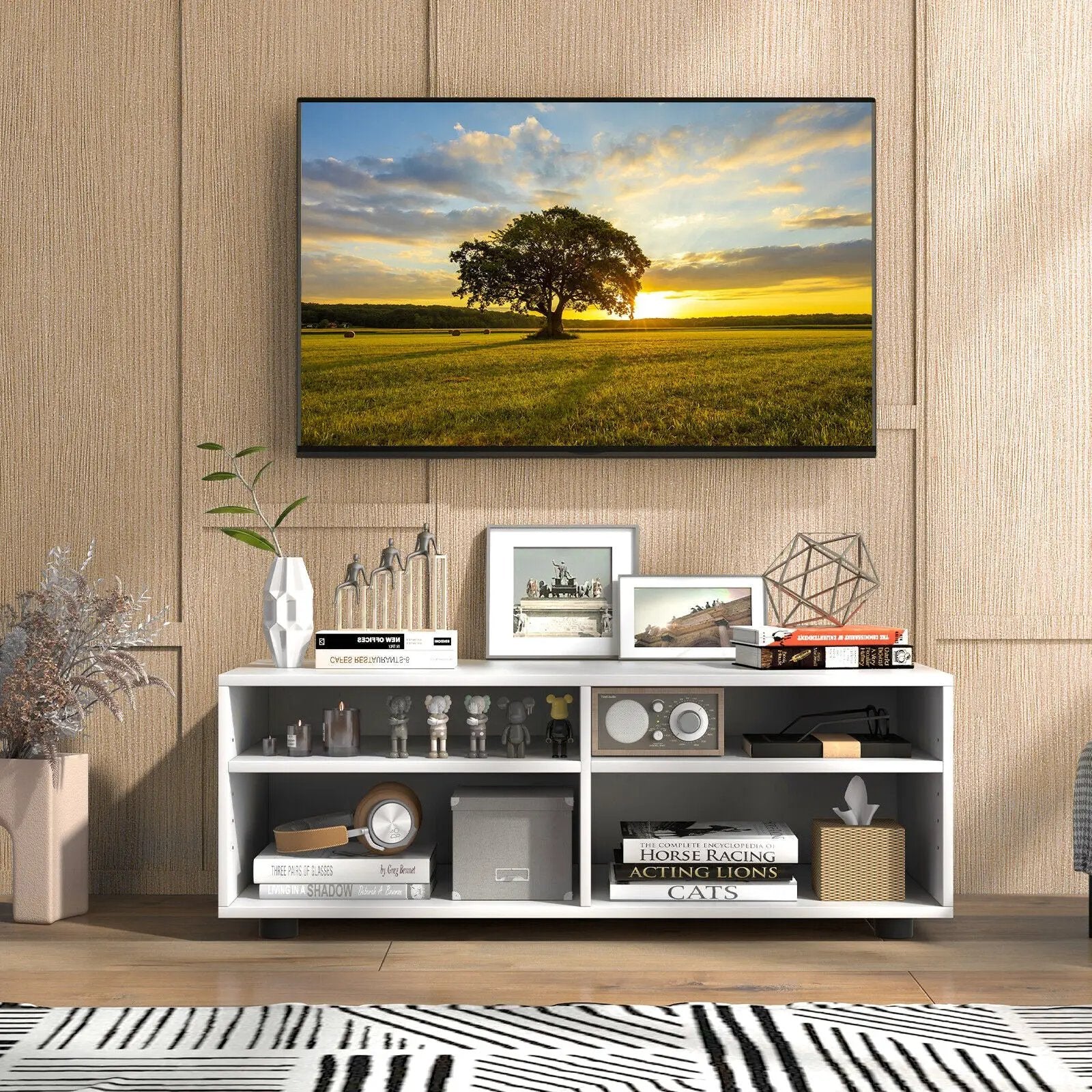 4-Cube TV Stand for TV up to 45 Inch with 5 Positions Adjustable Shelves-White by DirectDeals
