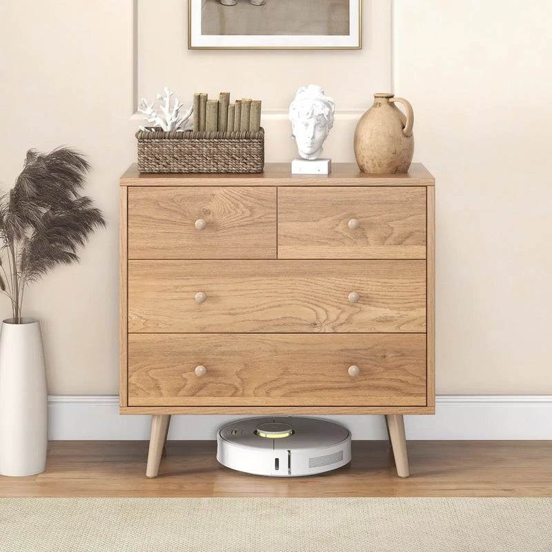 4-Drawer Dresser Cabinet Storage Organizer Rubber Leg with Rail-Natural by DirectDeals