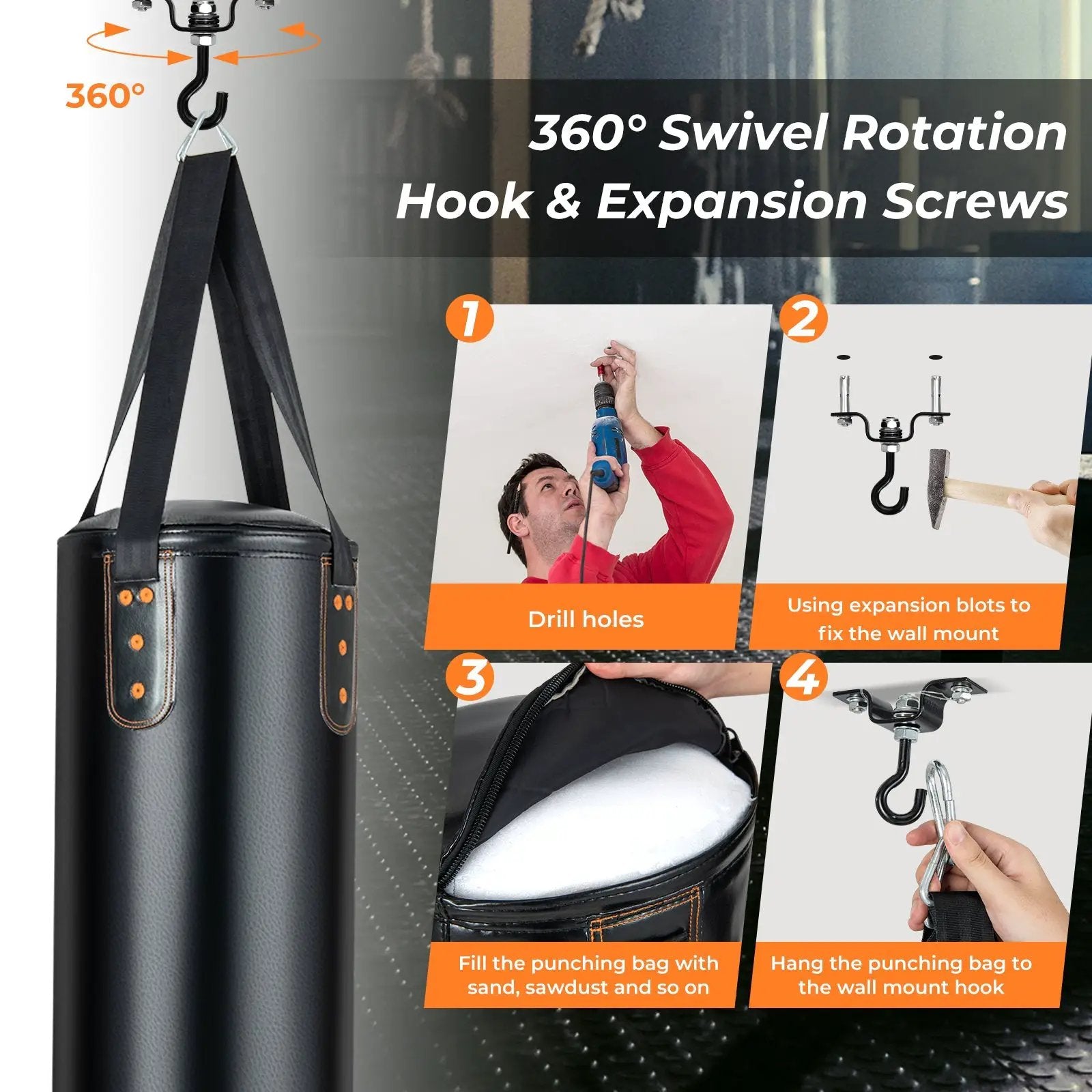 4-In-1 Hanging Punching Bag Set with Punching Gloves and Ceiling Hook by DirectDeals