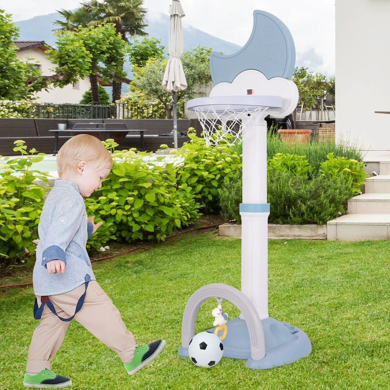 4-In-1 Kids Basketball Hoop with Moon-shaped Electronic Scoreboard and Play Set-Blue by DirectDeals