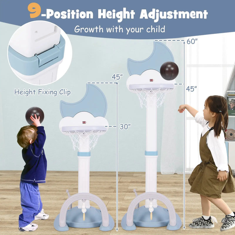 4-In-1 Kids Basketball Hoop with Moon-shaped Electronic Scoreboard and Play Set-Blue by DirectDeals