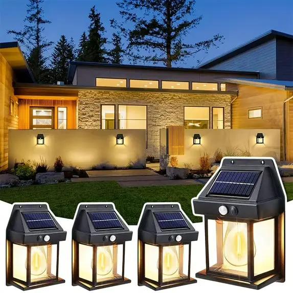 SmartYard 4 Pack Solar Sensor Motion Wall Lights Tungsten Lamps Exterior Porch Lanterns by Outdoor Solar Outlet