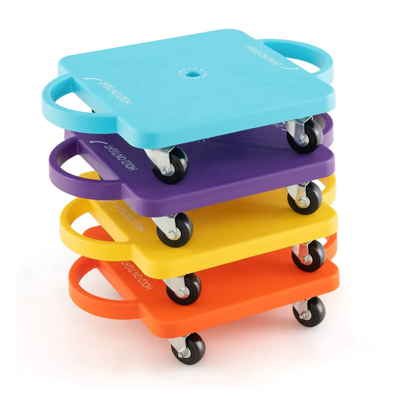 4/6-Pack Kids Sitting Scooter Board with Handles and Rolling Casters-4 Pack by DirectDeals