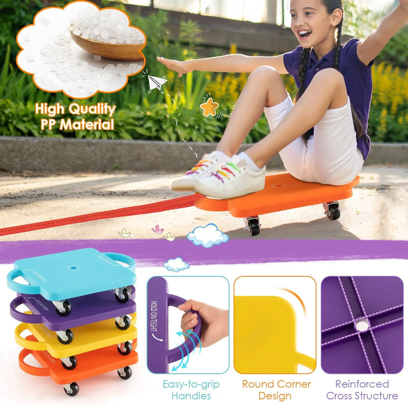 4/6-Pack Kids Sitting Scooter Board with Handles and Rolling Casters-4 Pack by DirectDeals