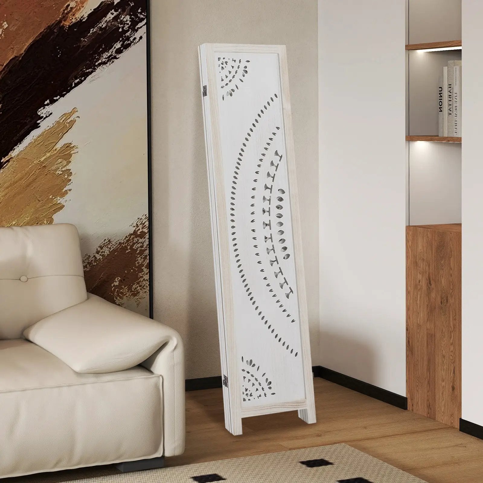 66 Inch Boho 4-Panel Room Divider Privacy Screen with Carved Pattern by DirectDeals