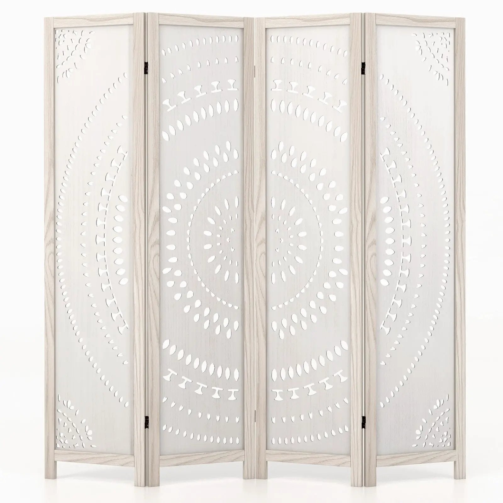 66 Inch Boho 4-Panel Room Divider Privacy Screen with Carved Pattern by DirectDeals