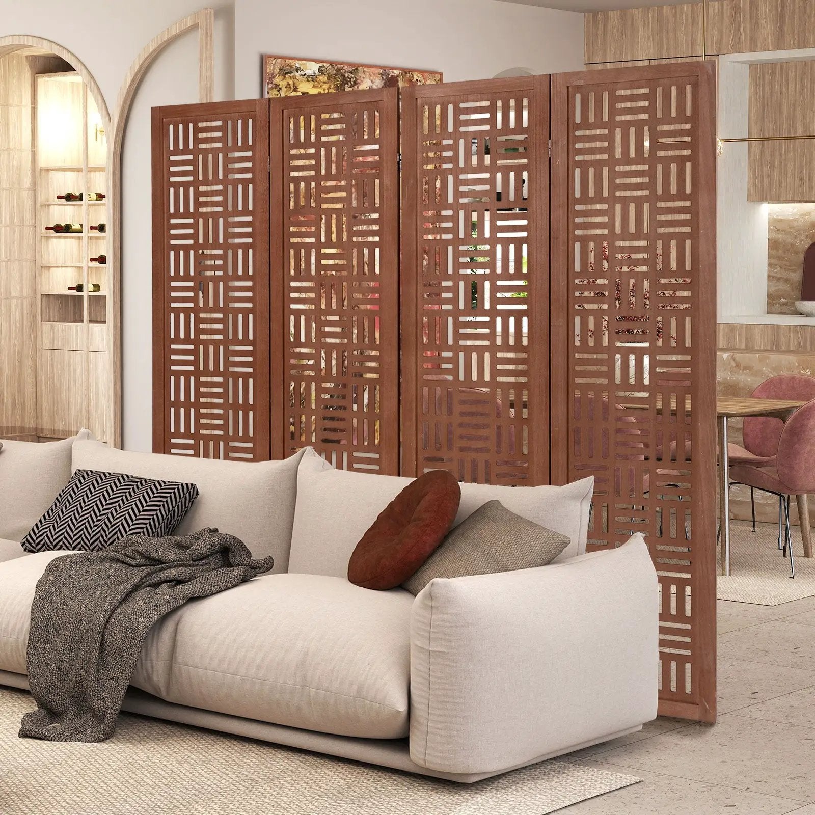 4-Panel Solid Wood Room Divider Folding Partition Stand by DirectDeals