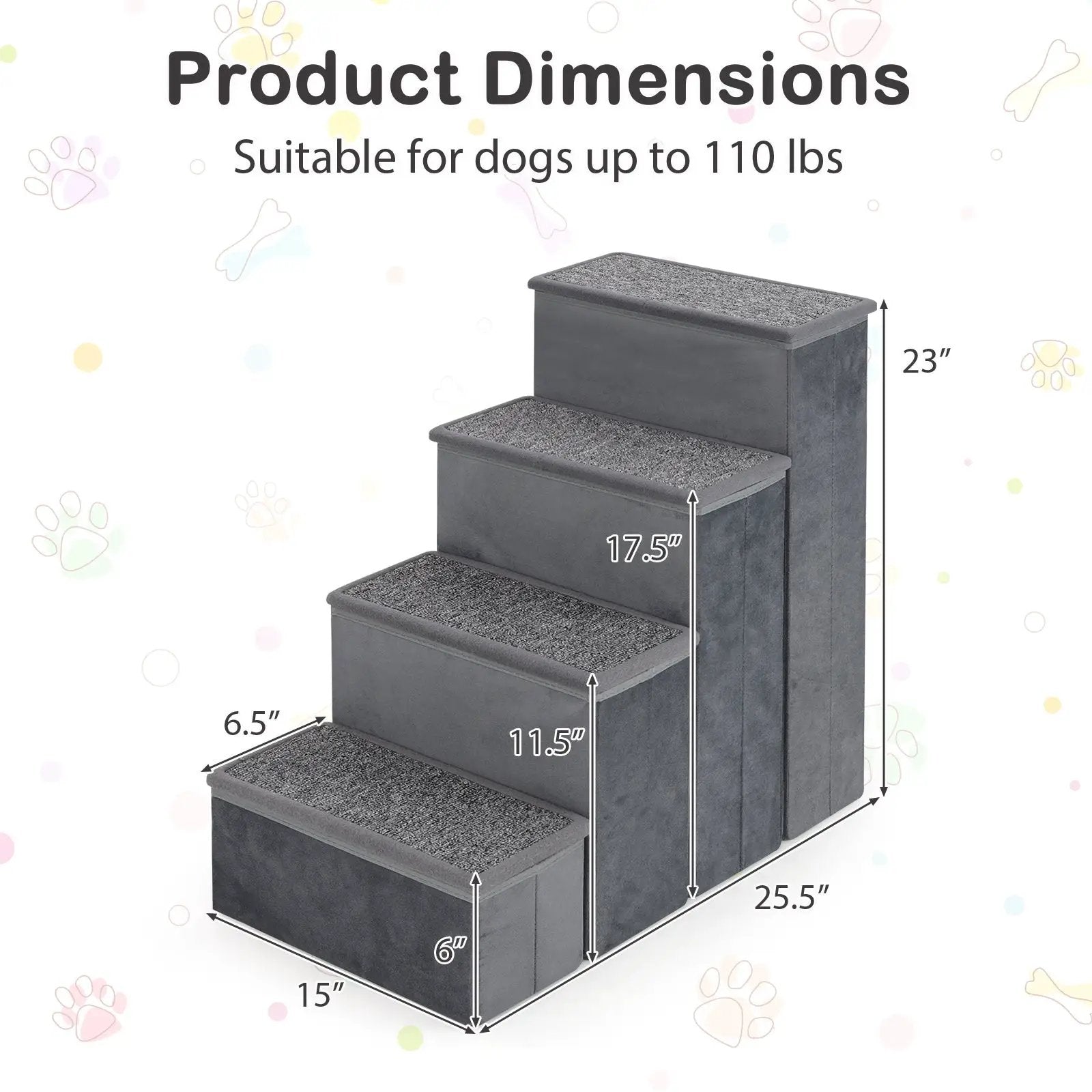 4-Step Dog Stairs Non-slip Foldable Dog Ramp with Adjustable Steps-Grey by DirectDeals