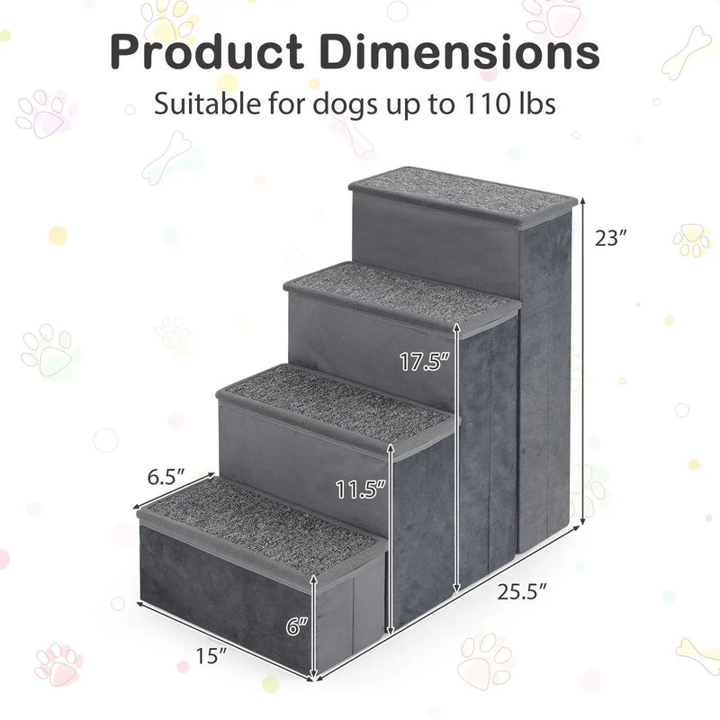 4-Step Dog Stairs Non-slip Foldable Dog Ramp with Adjustable Steps-Grey by DirectDeals