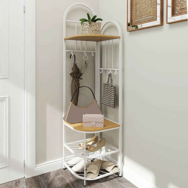 4-Tier Coat Rack Corner Hall Tree with Shoe Storage Bench by DirectDeals