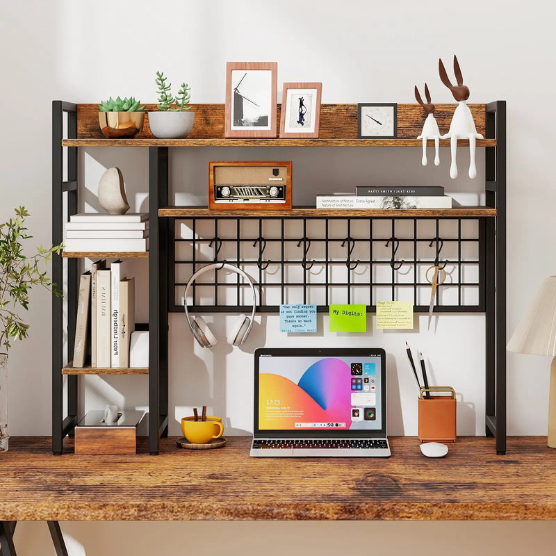 4-Tier Desk Shelf Desktop Display Rack with Metal Grid Panel and 6 Hooks by DirectDeals