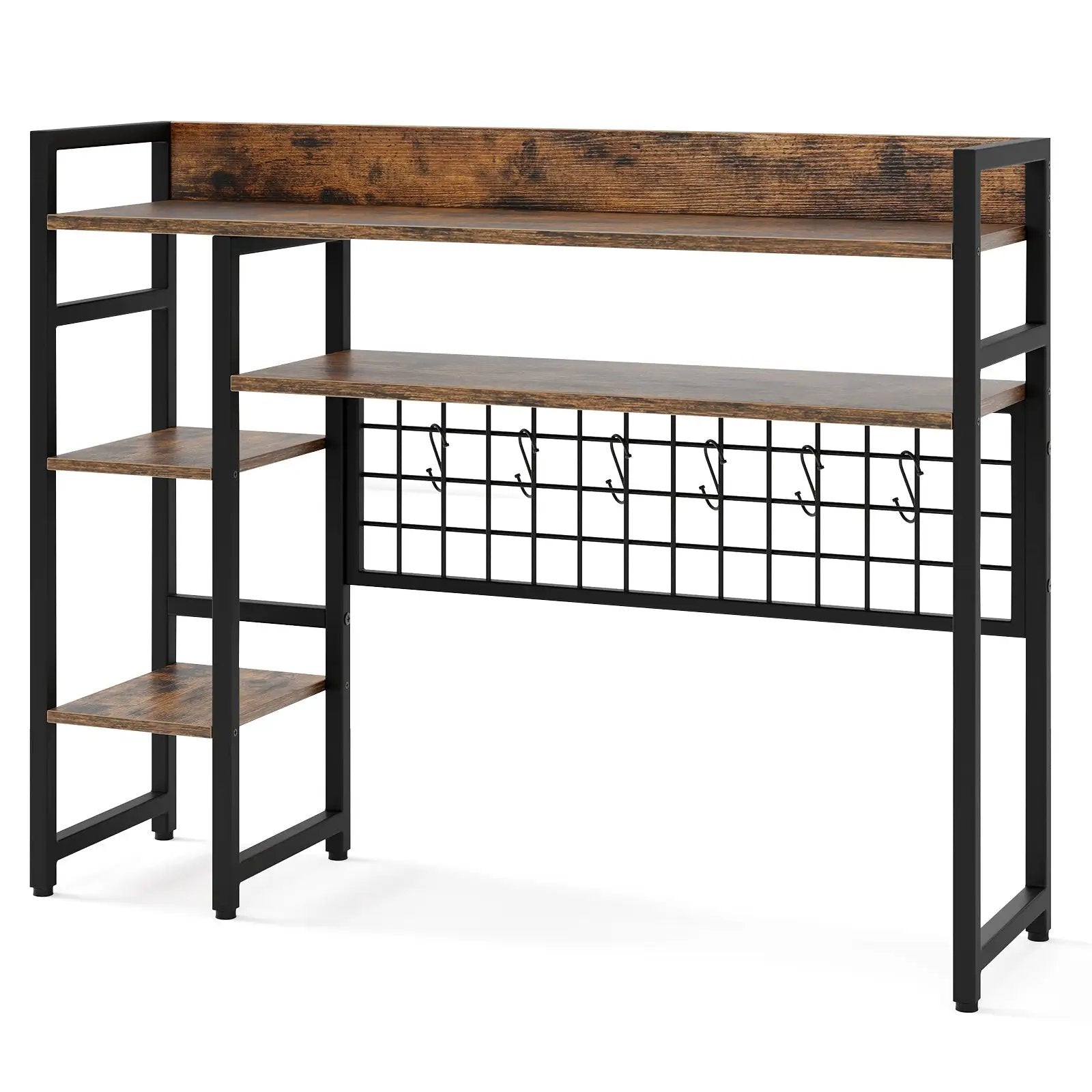 4-Tier Desk Shelf Desktop Display Rack with Metal Grid Panel and 6 Hooks by DirectDeals