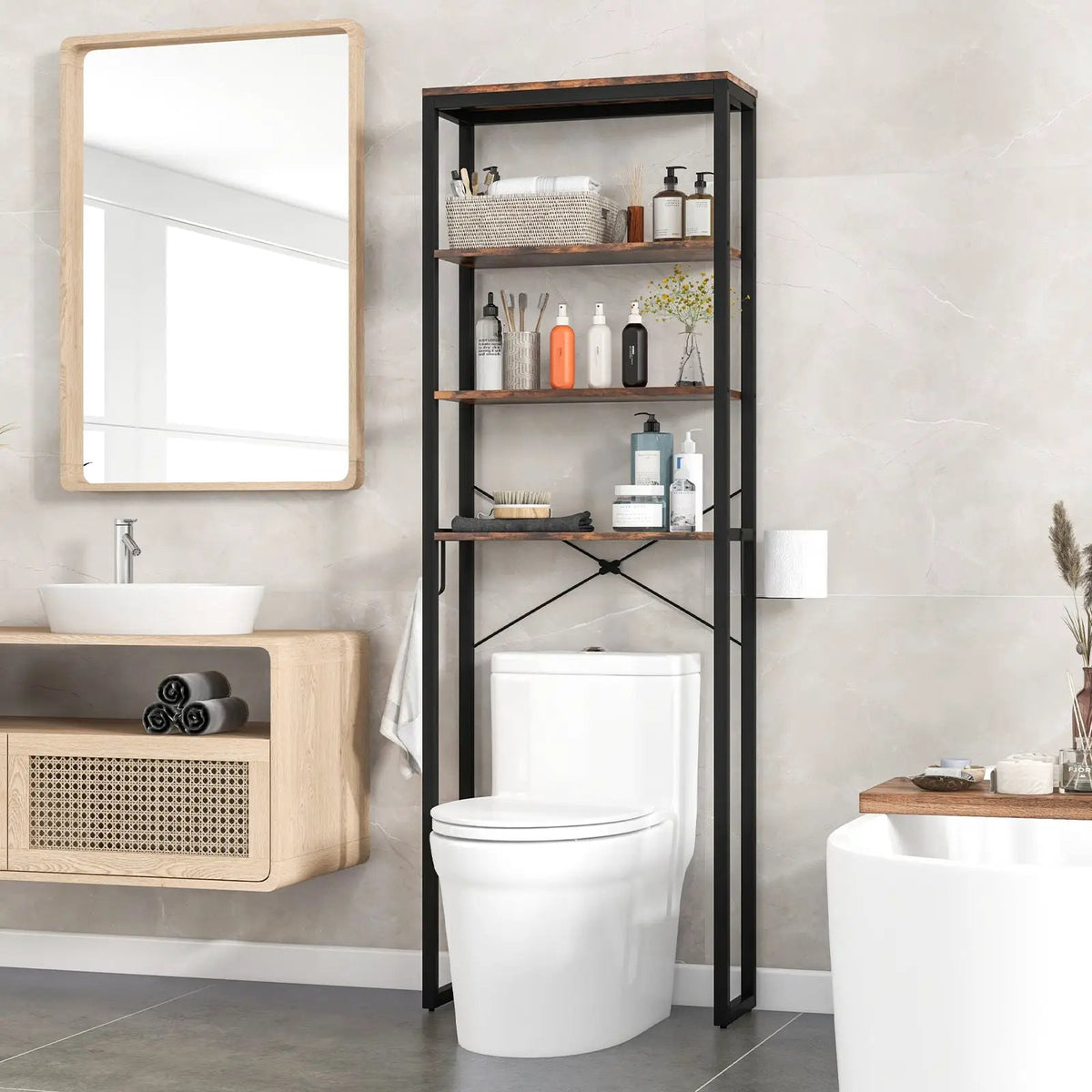 4-Tier Freestanding Over the Toilet Storage Rack-Rustic Brown by DirectDeals