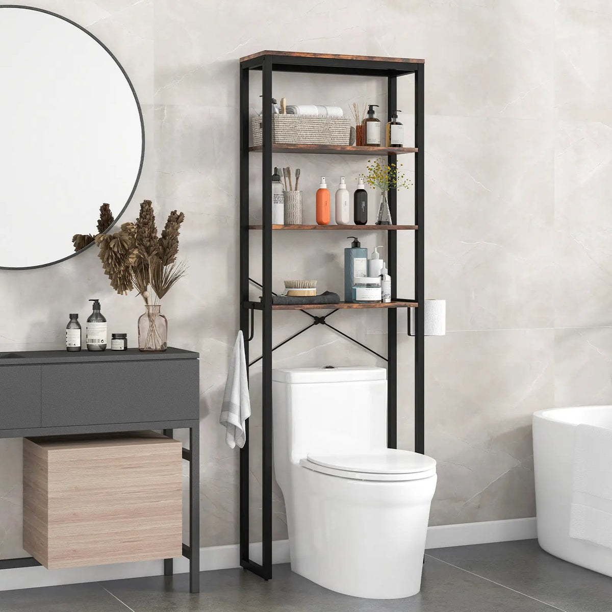 4-Tier Freestanding Over the Toilet Storage Rack-Rustic Brown by DirectDeals