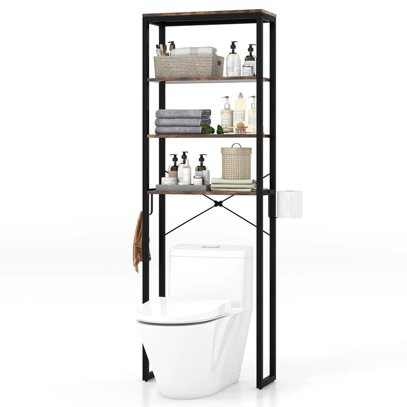 4-Tier Freestanding Over the Toilet Storage Rack-Rustic Brown by DirectDeals