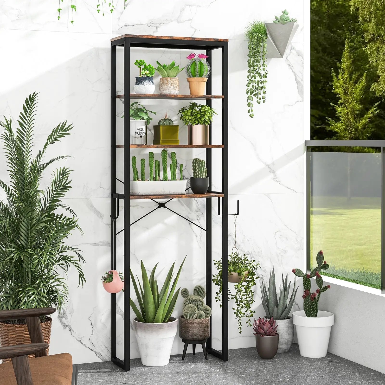 4-Tier Freestanding Over the Toilet Storage Rack-Rustic Brown by DirectDeals