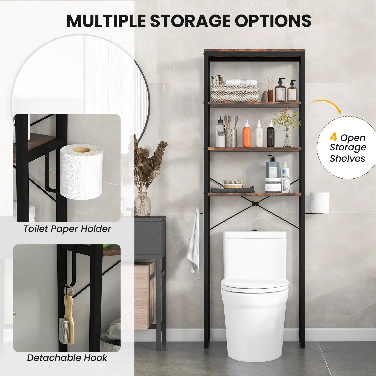 4-Tier Freestanding Over the Toilet Storage Rack-Rustic Brown by DirectDeals