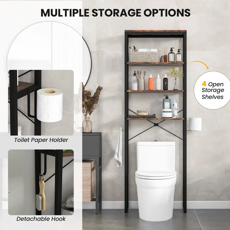 4-Tier Freestanding Over the Toilet Storage Rack-Rustic Brown by DirectDeals