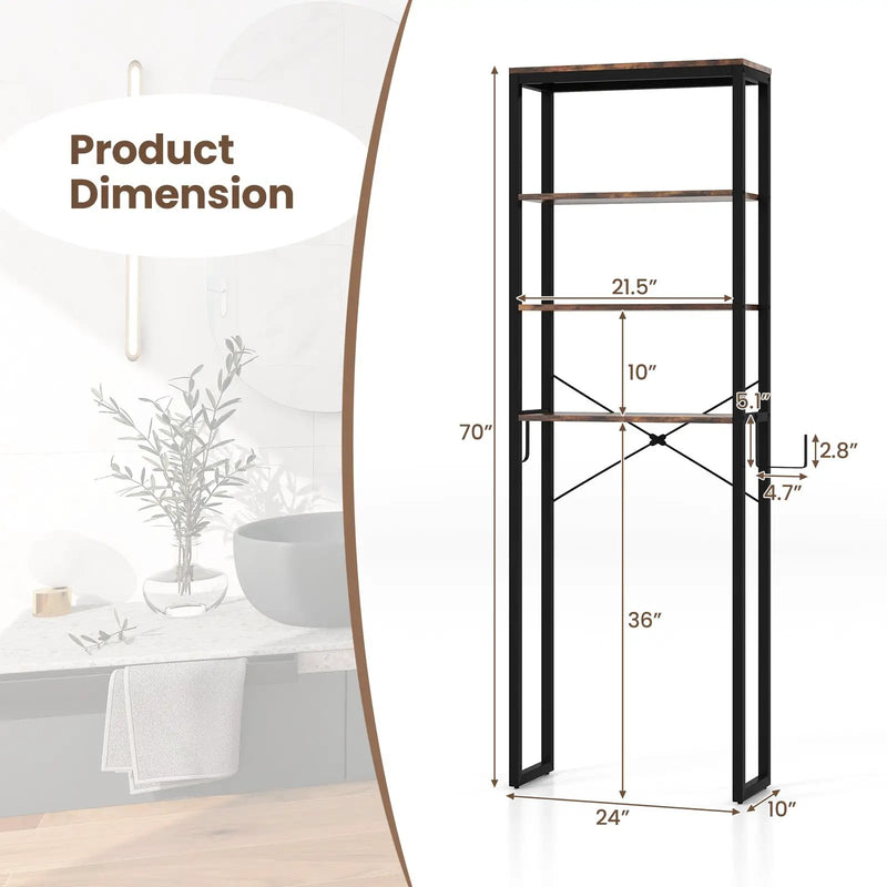 4-Tier Freestanding Over the Toilet Storage Rack-Rustic Brown by DirectDeals