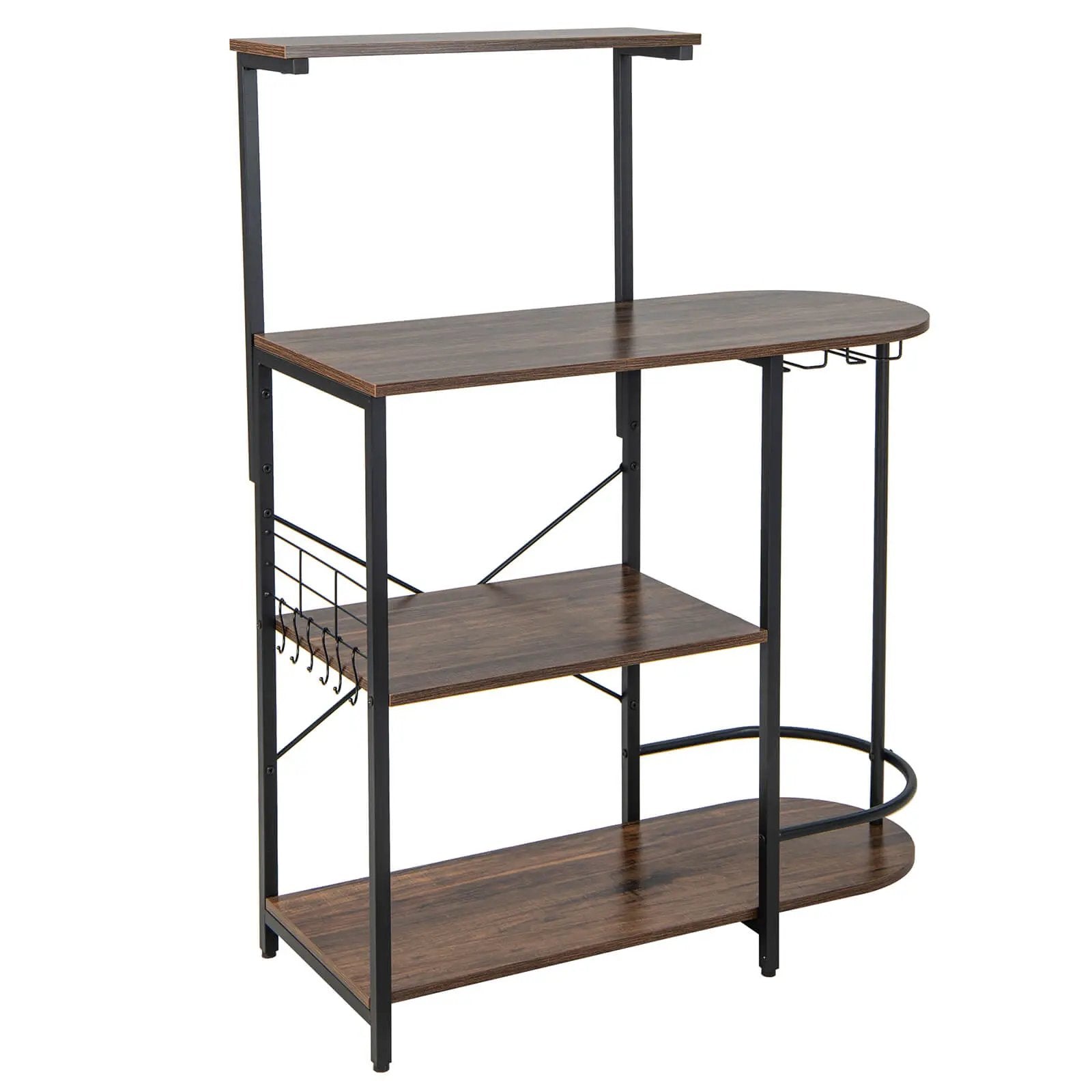 4-Tier Kitchen Bakers Rack with 6 S-Hooks and Stemware Racks-Rustic Brown by DirectDeals