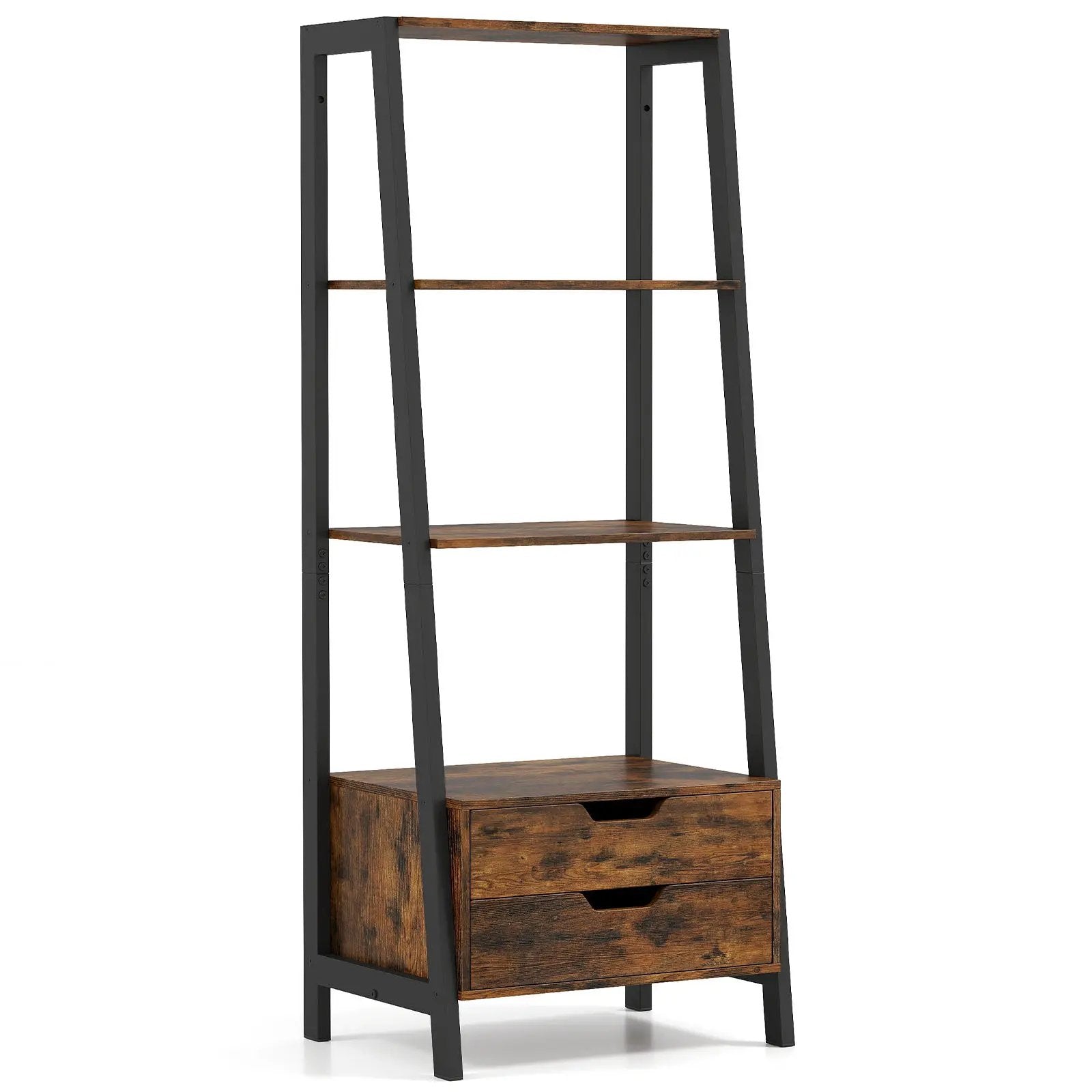 4-Tier Ladder Shelf with 2 Drawers 52.5 Inch Tall Freestanding Bookcase by DirectDeals