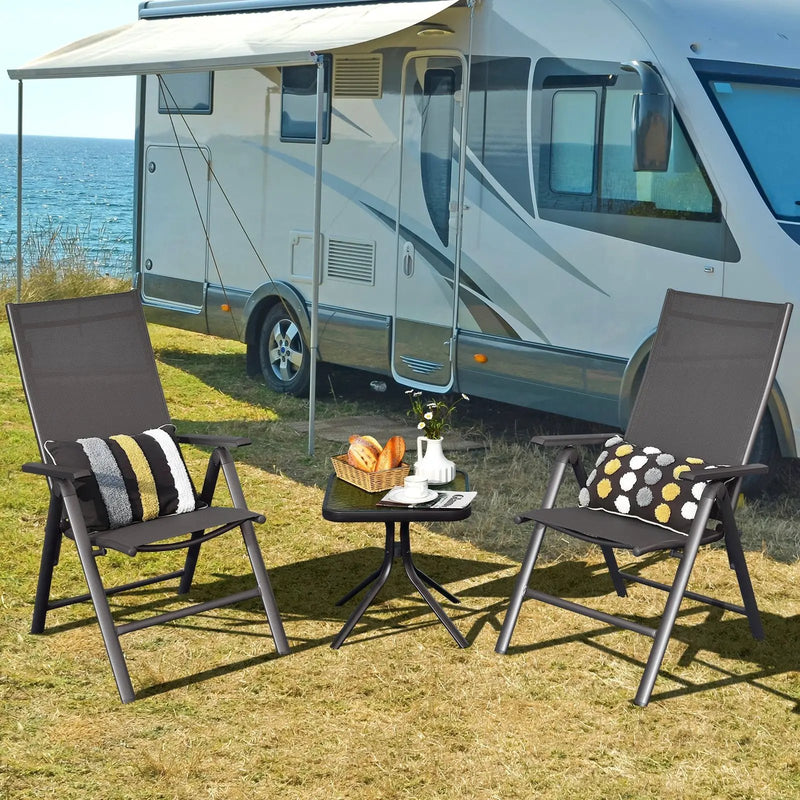 2 Pieces Patio Folding Dining Chairs Aluminium Adjustable Back-Gray by DirectDeals
