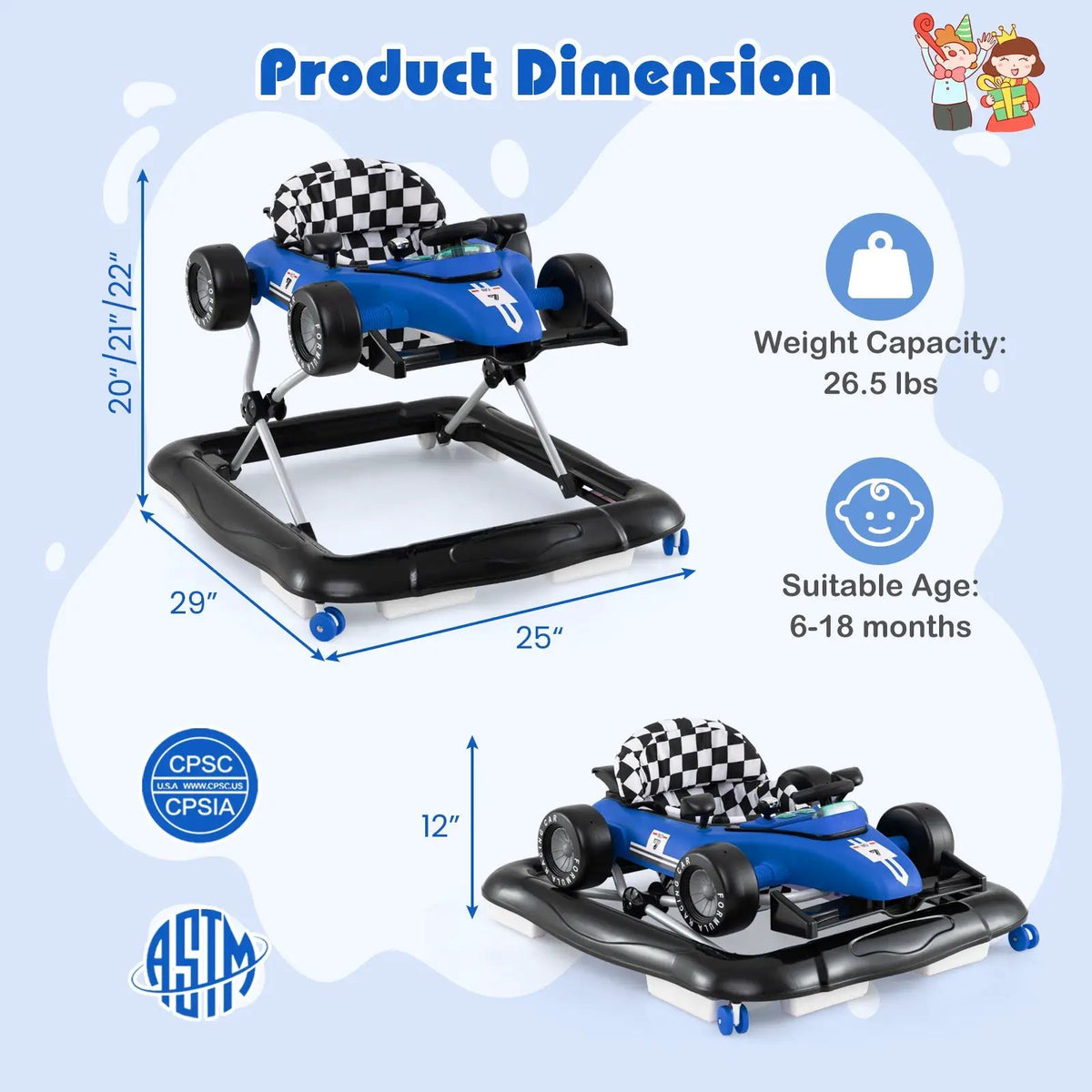 4-in-1 Baby Push Walker Activity Center Height Adjustable with Music Box by DirectDeals